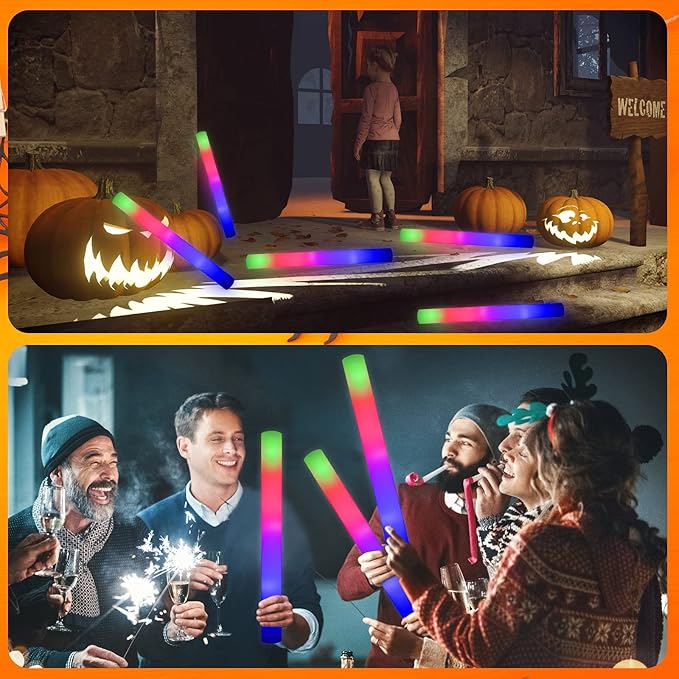 LifBetter 30 Pcs Foam Glow Sticks Bulk,Led Glow Sticks with 3 Modes Colorful Flashing,Long Life Battery Glow In The Dark Party Supplies for Weddings,Parties,Festivals,Sporting Events