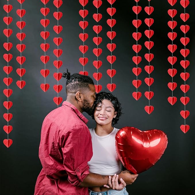 Party-Decorations Red Heart Garland - 39Ft 3D Special Night Galentines Hanging Paper Streamers Banner,Baby Girl Birthday Bachelorette Engagement Mohters Brunch Decor Ouruola