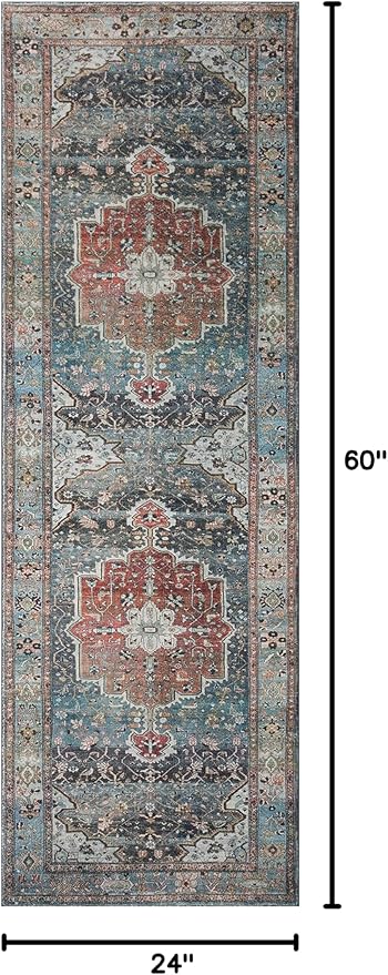 Loloi Margot Collection MAT-05 Ocean/Brick 2'-0" x 5'-0" Accent Rug feat. CloudPile, No-Shed Easy Clean Large Patterned Area Rug for Living Room, Bedroom, Dining Area