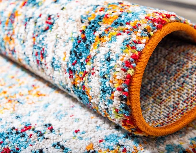 Unique Loom Rosso Collection Traditional, Vintage, Medallion, Border, Distressed, Southwestern Area Rug, 9 ft x 12 ft, Ivory/Blue