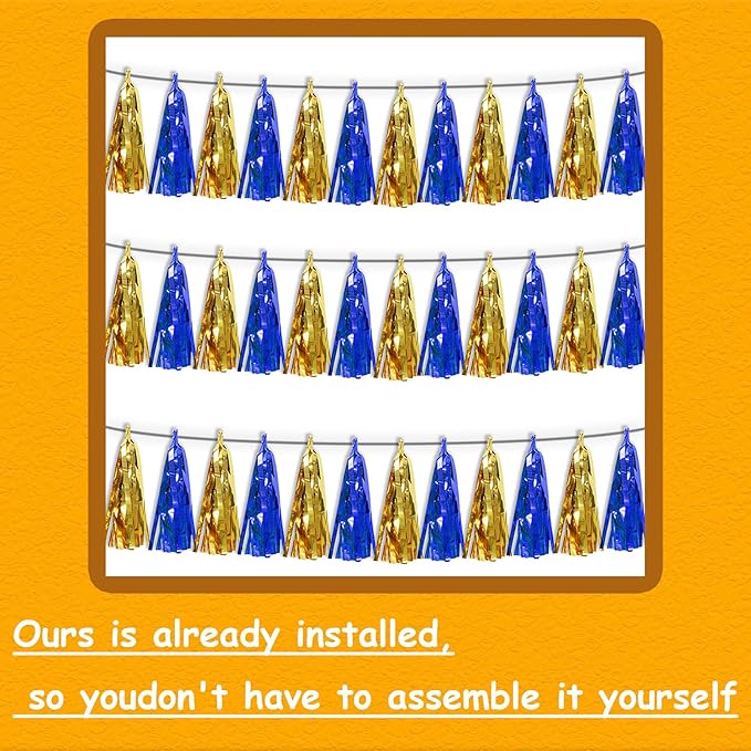 3PNavy-Blue Gold Metallic Fringe Tassel Banner Garland Foil Tinsel Streamer Wall Hanging Curtain Backdrop Banners for Parade Floats Birthday Graduation Christmas Bridal/Baby Shower Party Decorations