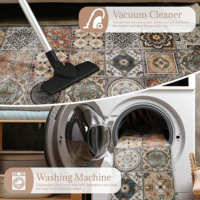 Washable 2'x3' Non Slip Rug Vintage Soft Low Pile Lightweight Small Area Rugs for High-Traffic Areas (Entryway, Kitchen, Hallway), Farmhouse Decor