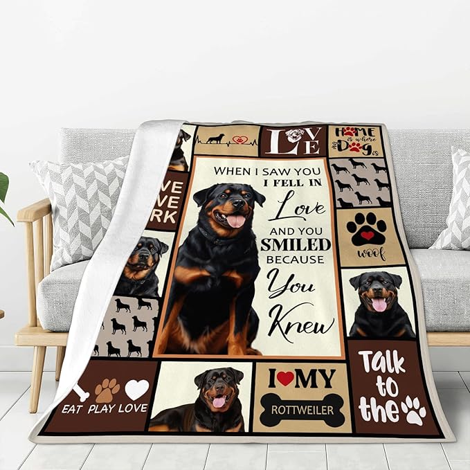 Rottweiler Gifts Blanket, Rottweiler Throw Blankets, Dog Gift for Women Men Boys Girls Lover Adult Cozy Fleece Flannel Bedding Stuff Animal Plush for Couch Sofa Bed Decor 60"X50"