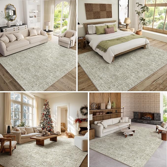 8x10 Washable Area Rugs Ultral Soft Non-Slip Stain Resistant Vintage Boho Large Carpet for High-Traffic Living Room & Dining Room