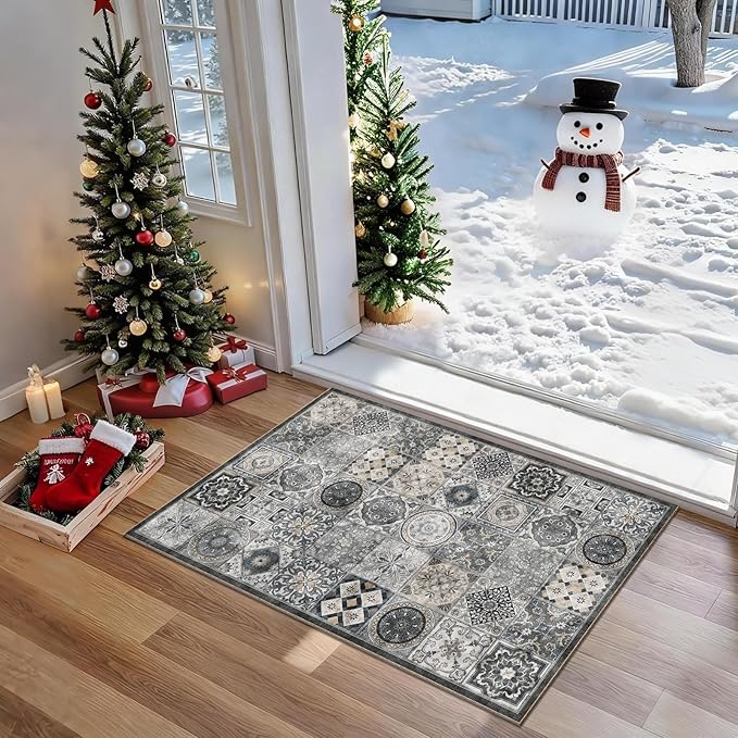 Washable 2'x3' Non Slip Rug Vintage Soft Low Pile Lightweight Small Area Rugs for High-Traffic Areas (Entryway, Kitchen, Hallway), Farmhouse Decor