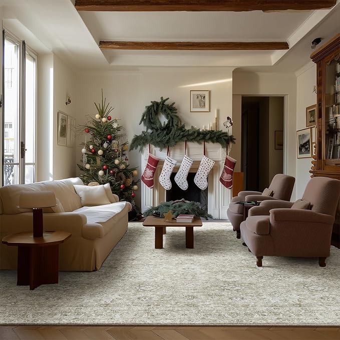 8x10 Washable Area Rugs Ultral Soft Non-Slip Stain Resistant Vintage Boho Large Carpet for High-Traffic Living Room & Dining Room