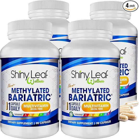 Shiny Leaf Methylated Bariatric Multivitamin Without Iron – Vitamins for Gastric Bypass & Sleeve, 1 Daily Capsule W Methylated Folate, B12, A, C, D, K & More. Vegetarian, Soy-Free, USA Made (360 Ct.)