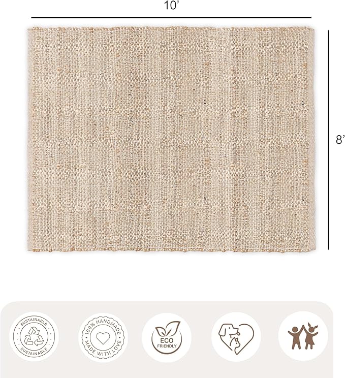 REDEARTH · Jute Cotton Area Rug - 8'x10' Rectangular Rug, Sustainable Handwoven, Non-Shedding, Soft & Durable – Reversible, Neutral Tones for Home Décor in Living Room, Dining Room, Bedroom