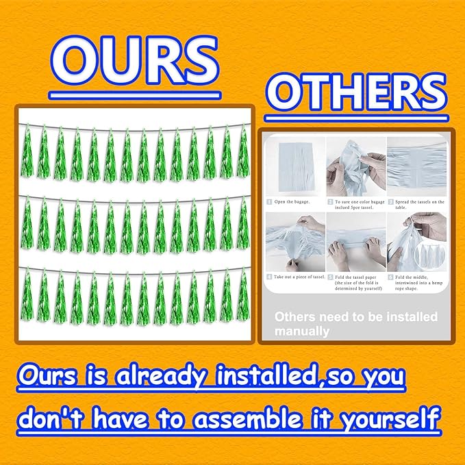 3P Metallic Fringe Tassel Banner Garland Foil Tinsel Streamer Wall Hanging Curtain Backdrop Banner for Parade Floats, Graduation Decorations, Father's Day Party Decoration(Green)