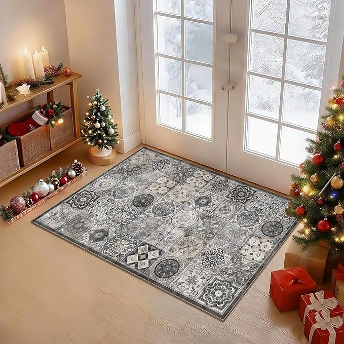 Washable 2'x3' Non Slip Rug Vintage Soft Low Pile Lightweight Small Area Rugs for High-Traffic Areas (Entryway, Kitchen, Hallway), Farmhouse Decor