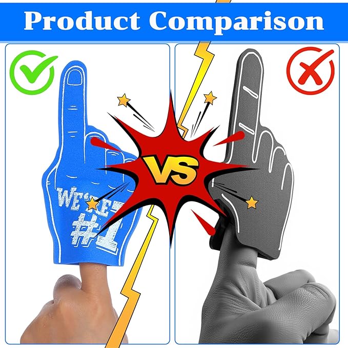 18Pcs Mini Foam Fingers for Sports-Themed Birthday, We're #1 Fan Foam Finger, Bulk Mini Foams Hand Fingers Cheerleader Gifts for Sports Events Party Supplies (Blue)