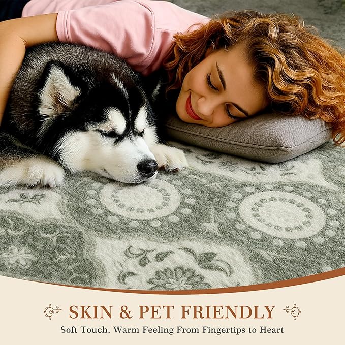 EnHomee 8x10 Area Rug, Soft Washable Rugs for Living Room Bedroom, Boho Non Slip Low Pile Stain Resistant Washable Rug Large Area Rugs for Dining Room,Easy to Clean Living Room Rug, Green