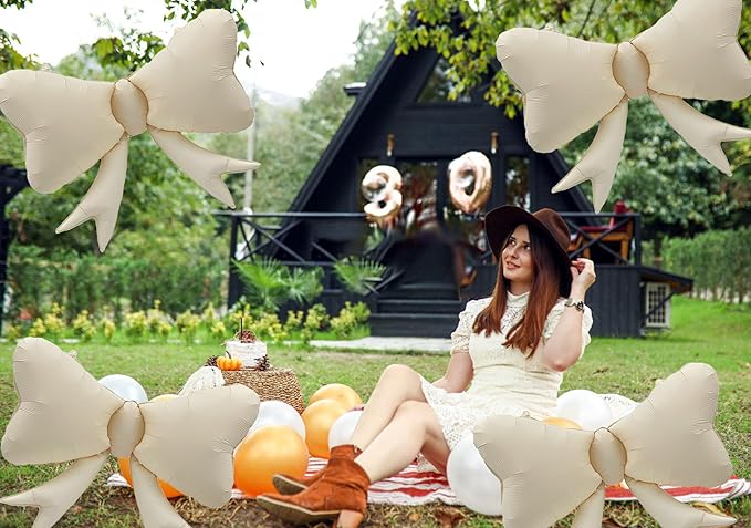 3 Pcs Bow Big Balloon Macaron White Bow Theme Birthday Party Baby Shower Girl Party Decoration Suppli