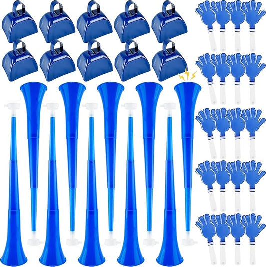 40 Pcs Cheering Noisemakers Set Include 10 Pcs Collapsible Stadium Horn 10 Pcs Metal Cowbells 20 Pcs Hand Clappers for Sporting Events School Sports Party Rewards Cheers Supplies