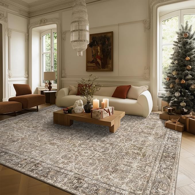 8x10 Washable Area Rugs Ultral Soft Non-Slip Stain Resistant Vintage Boho Large Carpet for High-Traffic Living Room & Dining Room