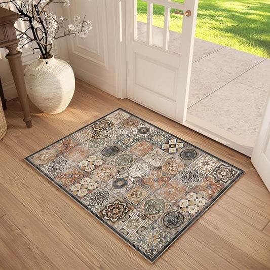 Washable 2'x3' Non Slip Rug Vintage Soft Low Pile Lightweight Small Area Rugs for High-Traffic Areas (Entryway, Kitchen, Hallway), Farmhouse Decor