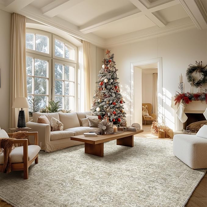 8x10 Washable Area Rugs Ultral Soft Non-Slip Stain Resistant Vintage Boho Large Carpet for High-Traffic Living Room & Dining Room