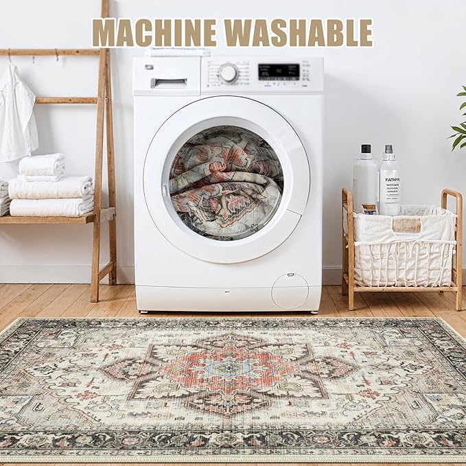 Area Rug 10x14 for Living Room, Medallion Printed Ultra-Thin Soft Large Carpet, Oriental Non Slip Big Washable Fade Stain Resistant Rugs for Bedroom Dining Room Home Office Decor