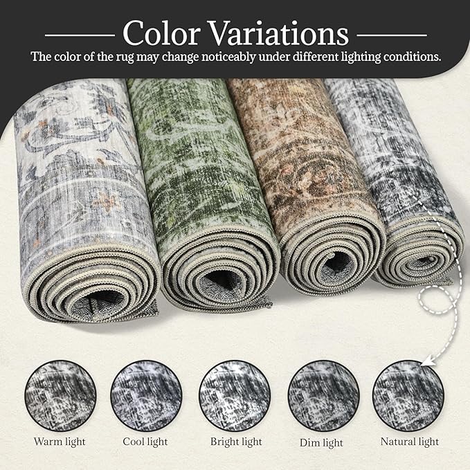 Washable 2'x3' Non Slip Rug Vintage Soft Low Pile Lightweight Boho Area Rugs for High-Traffic Areas (Entryway, Kitchen, Hallway), Farmhouse Decor