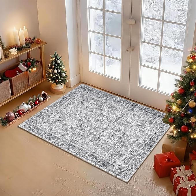 Washable 2'x3' Non Slip Rug Vintage Soft Low Pile Lightweight Boho Area Rugs for High-Traffic Areas (Entryway, Kitchen, Hallway), Farmhouse Decor