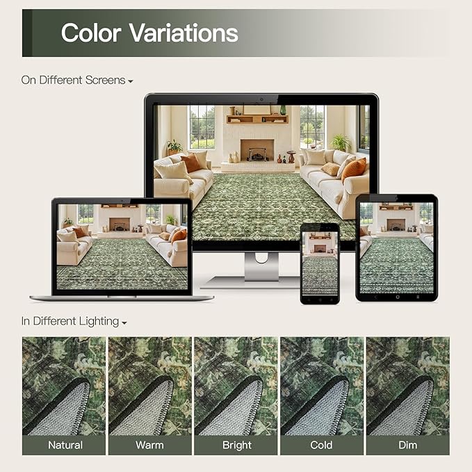 Lofus 8x10 Area Rug for Living Room,Green Washable Large Rugs with Non-Slip Backing,Soft Boho Carpets for Bedroom Dining Room Home Office Indoor Nursery