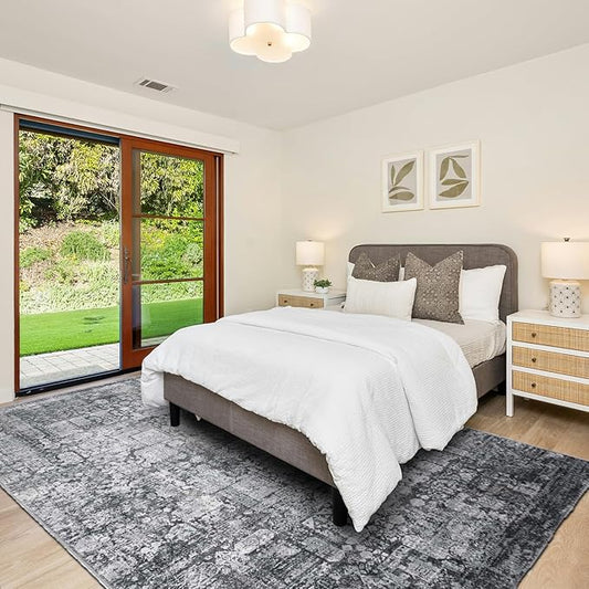 Area Rug 9×12, Large Vintage Boho Rug,Ultra-Soft Low Pile, Washable, Non Slip,Stain Resistant, Printed Carpet for Living Room Bedrooms Playroom Office Kitchen, Dark Stone