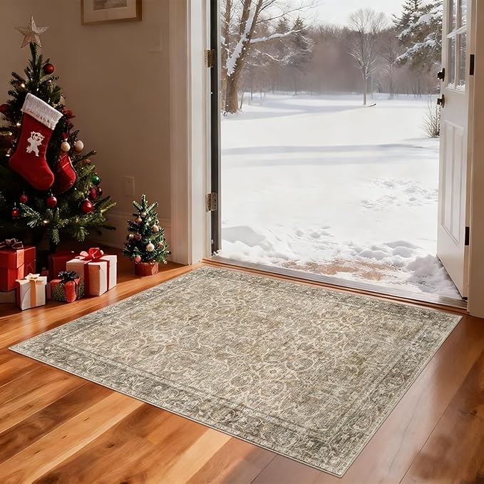 Washable 2'x3' Non Slip Rug Vintage Soft Low Pile Lightweight Boho Area Rugs for High-Traffic Areas (Entryway, Kitchen, Hallway), Farmhouse Decor