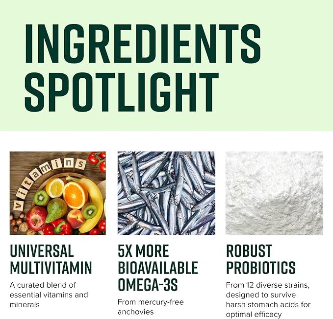 Vibrant Health, Trilogy, Probiotic Multivitamin with an Essential Blend of Omega-3, Vitamin A, B12, C, D3, E, Selenium, Magnesium & Zinc, 30 Servings