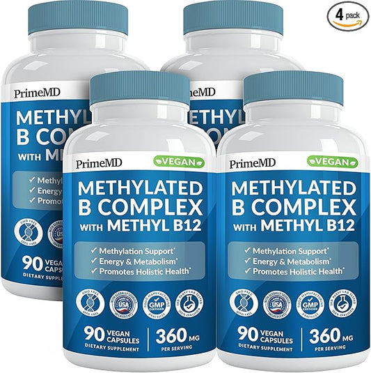 Methylated B Complex with Methylfolate and B12 Methylcobalamin 1000 mcg - Methylated Multivitamin for Energy, Brain Function, and Wellness - Vitamin B Complex for Men & Women (360 Servings, Pack of 4)