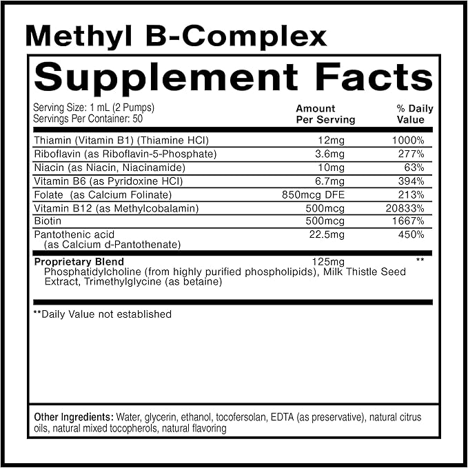 Quicksilver Scientific Methyl B Complex - Liquid Vitamin with Superior Liposomal Absorption of Vitamin B12, Folate, Vitamin B6, Riboflavin, Biotin, Pantothenic Acid, Vitamin B1, Niacin (50 ml)