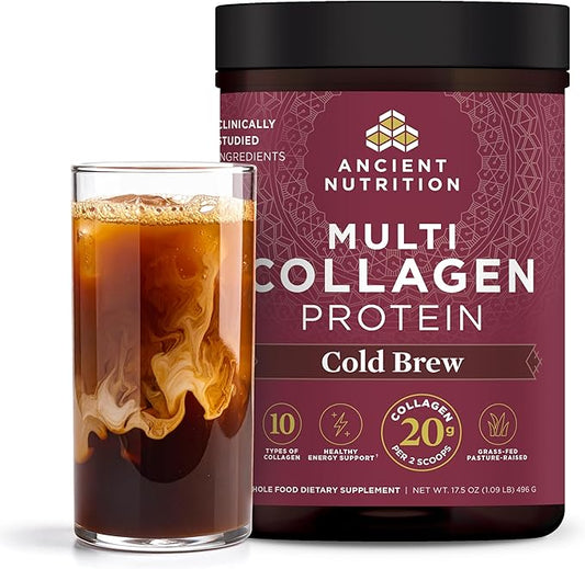 Ancient Nutrition Hydrolyzed Collagen Peptides Powder, Cold Brew Multi Collagen Protein for Women and Men, 40 Servings, Supports Skin and Nails, Gut Health, 17.5 oz