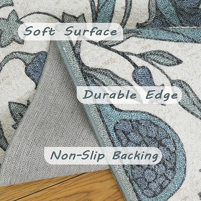 Washable Area Rug 8x10, Large Soft Rugs Vintage Rug for Living Room, Bedroom Rug, Farmhouse, Dining Room, Kids Playroom, Cream Gray Multi