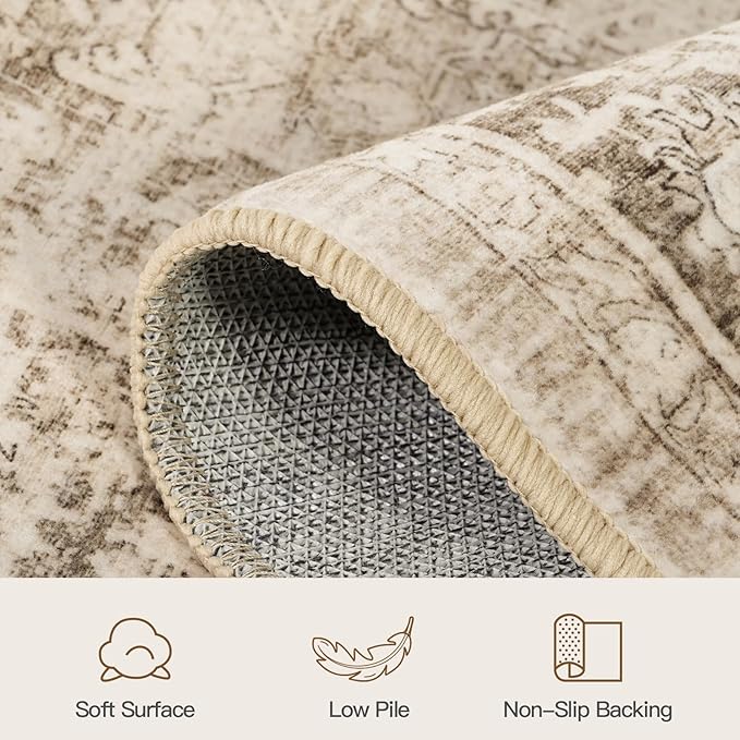 Lofus 8x10 Area Rug for Living Room,Beige Washable Large Rugs with Non-Slip Backing,Soft Neutral Carpets for Bedroom Dining Room Home Office Indoor Nursery