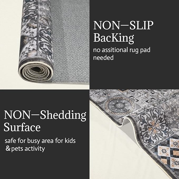 Washable 2'x3' Non Slip Rug Vintage Soft Low Pile Lightweight Small Area Rugs for High-Traffic Areas (Entryway, Kitchen, Hallway), Farmhouse Decor