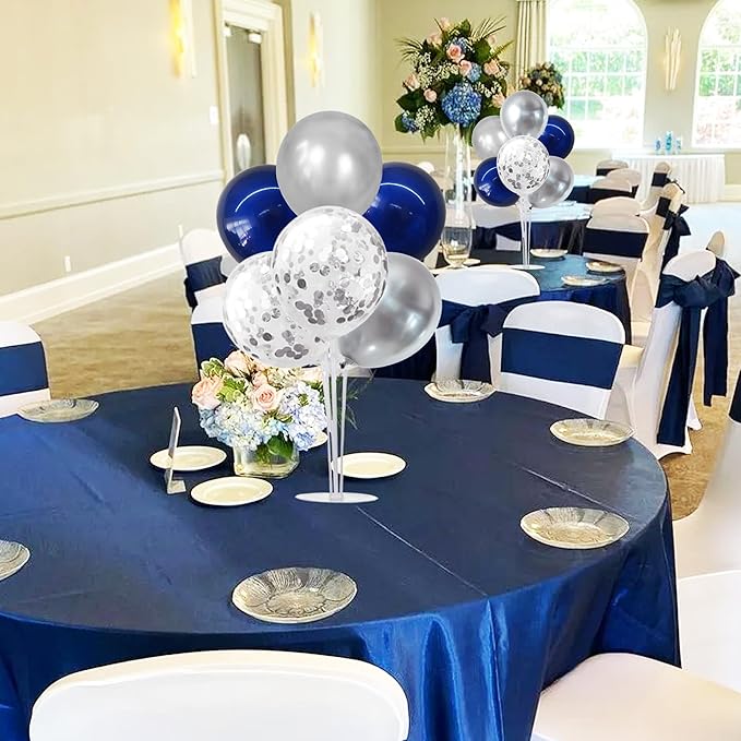 TONIFUL 4 Set Navy Blue Silver Balloon Centerpieces for Table,Balloon Stand Kit for Graduation Decoration 2026,Retirement Party Decorations,Men’s Birthday Decorations,Father's Day