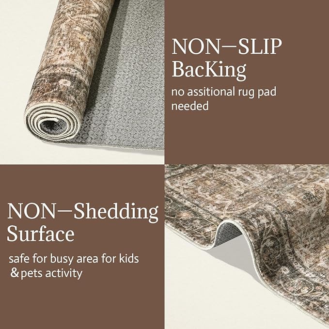 Washable 2'x3' Non Slip Rug Vintage Soft Low Pile Lightweight Boho Area Rugs for High-Traffic Areas (Entryway, Kitchen, Hallway), Farmhouse Decor