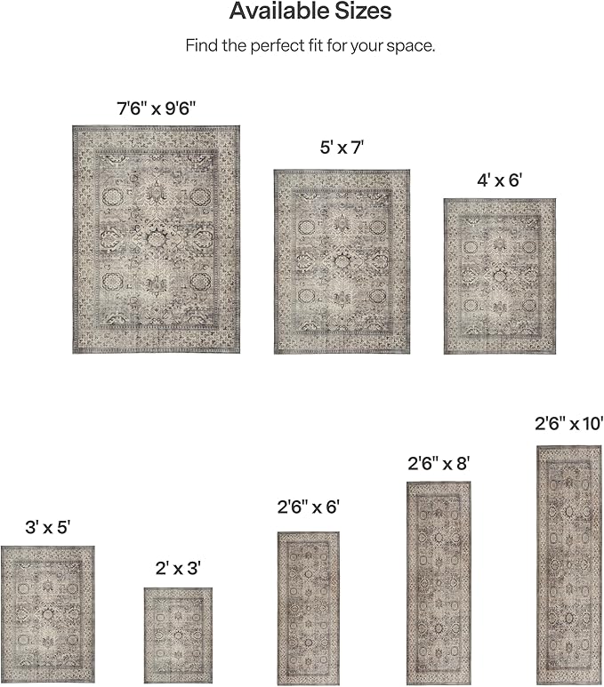 ReaLife Rugs Machine Washable Area Rug - Living Room Bedroom Bathroom Kitchen Entryway Office - Padded Low Pile Stain Resistant Premium - Boho Farmhouse Vintage - Paz - Beige Gray Ivory 2'6" x 8'