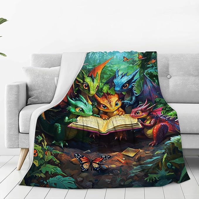 Dragon Blanket, Dragons Throw Blankets, Dragon Gifts for Boys Girls Women Men Lover Adult Cozy Fleece Flannel Bedding Stuff Animal Plush for Couch Sofa Bed Decor 60"X50"