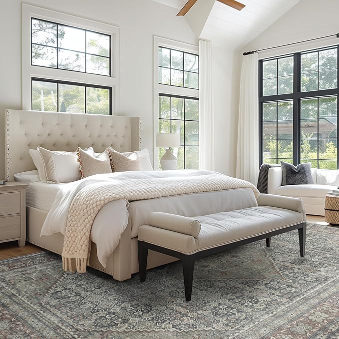 Area Rug 8×10, Large Vintage Boho Rug,Ultra-Soft Low Pile, Washable, Non Slip,Stain Resistant, Printed Carpet for Living Room Bedrooms Playroom Office Kitchen, Rust/Green