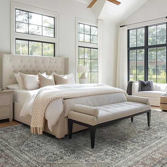 Area Rug 8×10, Large Vintage Boho Rug,Ultra-Soft Low Pile, Washable, Non Slip,Stain Resistant, Printed Carpet for Living Room Bedrooms Playroom Office Kitchen, Rust/Green