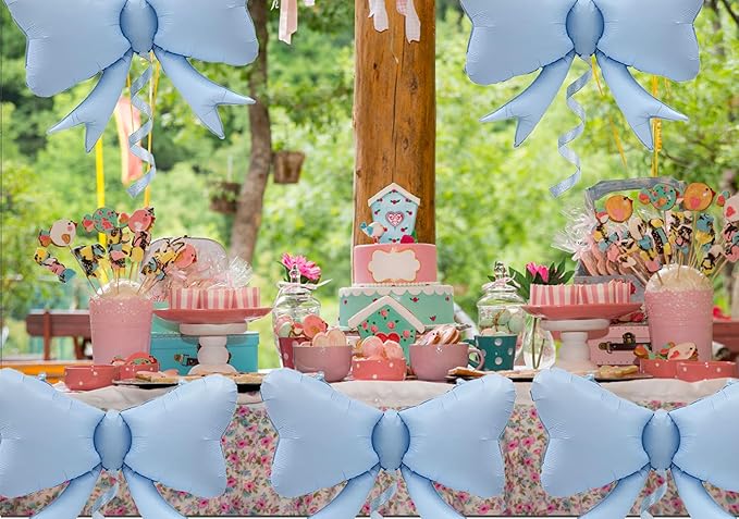 3 Pcs Bow Big Balloon Macaron Blue Bow Theme Birthday Party Baby Shower Girl Party Decoration Suppli