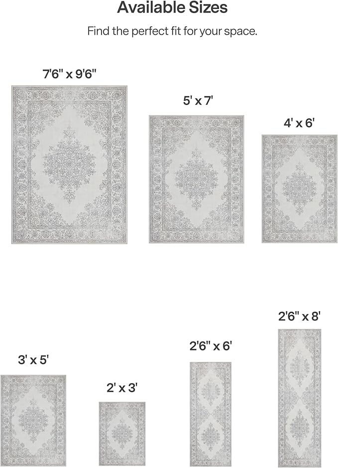ReaLife Rugs Machine Washable Area Rug Runner - Living Room Bedroom Bathroom Kitchen Entryway Office - Padded Low Pile Stain Resistant Premium - Boho Farmhouse Vintage - Paige - Ivory 2'6" x 8'