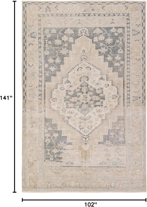 Jaipur Living Machine Washable, Vintage 9x12 Large Area Rug, Boho, Navy and Light Green, Living Room Rug, Bedroom Rug