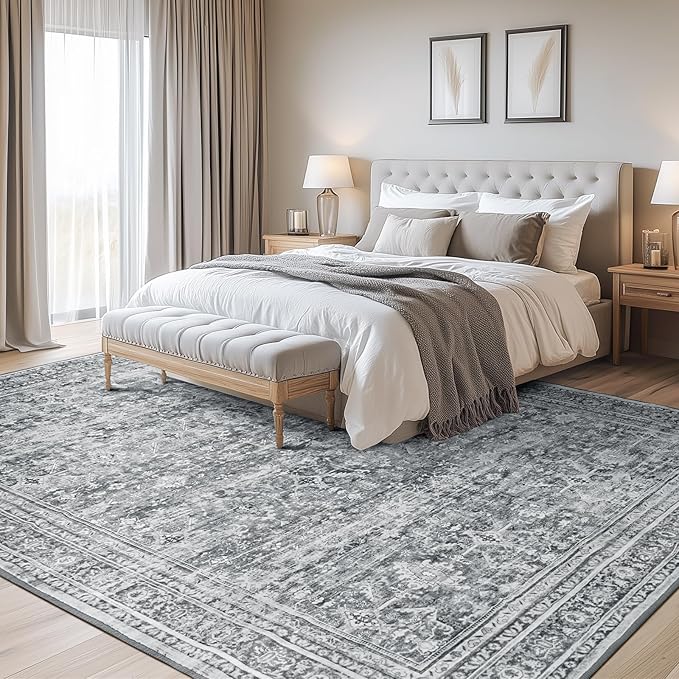 Lofus 10x14 Area Rug for Living Room,Grey Washable Large Rugs with Non-Slip Backing,Soft Boho Carpets for Bedroom Dining Room Home Office Indoor Nursery