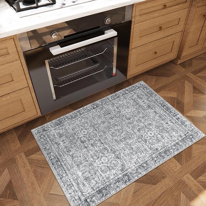 Washable 2'x3' Non Slip Rug Vintage Soft Low Pile Lightweight Boho Area Rugs for High-Traffic Areas (Entryway, Kitchen, Hallway), Farmhouse Decor