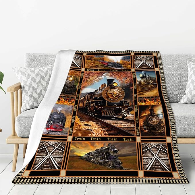 Train Blanket Steam Throw Blanket Fleece Flannel Bedding Train Stuff Gifts for Men Women Boys Girls Lover Adult Plush for Couch Sofa Bed Decor 50"X40"
