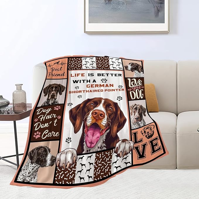 German Shorthaired Pointer Blanket Dog Throw Blanket Cozy Fleece Flannel Bedding Pet Stuff Gifts for Women Men Boys Girls Lovers Adults Lovers Plush for Couch Sofa Bed Decor 50"X40"