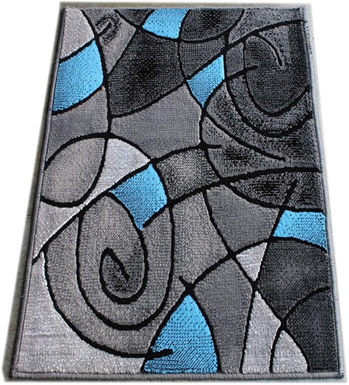Masada Rugs, Modern Contemporary Area Rug Mat, Blue Grey Black (2 Feet X 3 Feet) Mat
