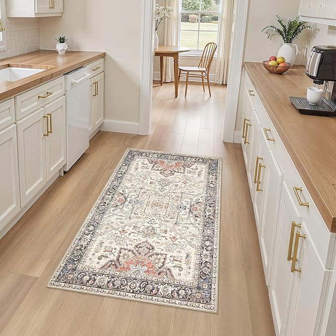 3x5 Washable Entryway Rug: Non-Slip Soft Vintage Floral Indoor Area Rug for Living Room Large Kitchen Entryway Bedroom Bedside, Door Mat Throw Carpet for Laundry Foyer Home Decor (Multi)