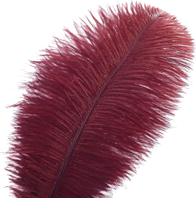Ballinger Burgundy Ostrich Feathers Bulk - 24Pcs 10-12inch Feathers for Party Centerpieces, Flower Arrangement and Home Decor